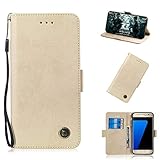 BONROY Compatible with Samsung Galaxy S7 Case, Slim Fit Leather Wallet Flip Cover with Stand-(TX-Retro Gold)
