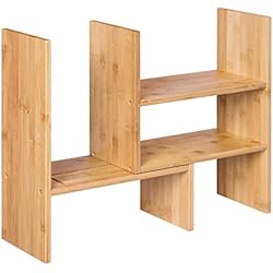 SONGMICS Organisateur de Bureau Modulable à 3 Formes, Rangement de Bureau réglable peu encombrant, Petite Décoration de Bibliothèque, pour Bureau, Cuisine et Salle de bain, Bambou naturel OFS45NL