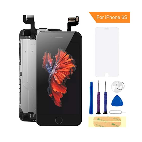 FLYLINKTECH Für iPhone 6s Display Schwarz, Ersatz Für LCD Touchscreen Digitizer vormontiert mit Home Button, Hörmuschel, Frontkamera Reparaturset Komplett Ersatz Bildschirm mit Werkzeuge