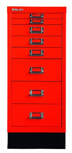 BISLEY Schubladenschrank 29 aus Metall | Schrank mit 8 Schubladen und Sockel | Büroschrank DIN A4 | Werkzeugschrank | Metallschrank in 6 Farben (Kardinalrot) - 3