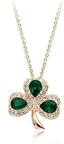 18ct Gold Finish Clover Pendant on Chain with Swarovski Emerald &amp; CZ Crystals