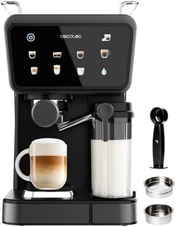 Cecotec Macchine da Caffè Espresso Semiautomatiche Power Espresso Touch ColdBrew Latte. 1350W, 20 Bar, Freddo, Tiepido, Caldo, Schermo Tattile, Serbatoio Acqua 1.5L, Latte 500ml, Doppio Braccio