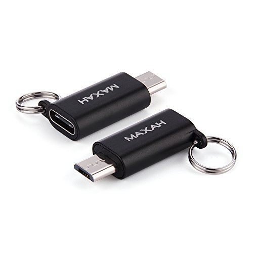 Micro USB auf TYPE C Adapter,MAXAH Type C Konverter Adapter Aluminium-Legierung Gehäuse,mit Schlüsselring 2er Set (Schwarz)