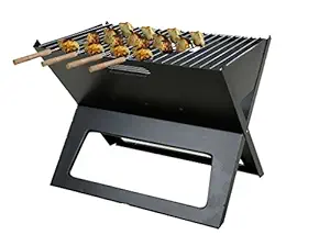 Fabrilla Barbeque Charcoal Portable Grill- Black With 4 Skewers Bar-Be-Que