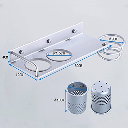 MyLifeUNIT Wandhalterung Haartrockner Einhängegestell Veranstalter, Aluminium Fönhalter mit 2 Tassen - 4