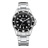 cinnamou Herrenuhren Militär Edelstahl Sport Datum Schwarz Analog Armbanduhr Klassische Luxus Business Casual Multifunktions-Quarz-Armbanduhr