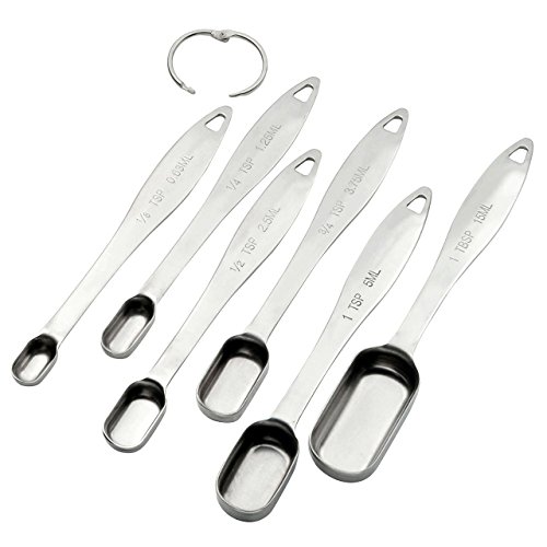 Mogoko 6-teilig Edelstahl-Messlöffel Set Messbechern Messlöffel aus ROSTFREI Edelstahlfür Kochen, Zutaten, Backen, Proteinpulver, Soßetoller Praktischer Küchenhelfer (Schmale)