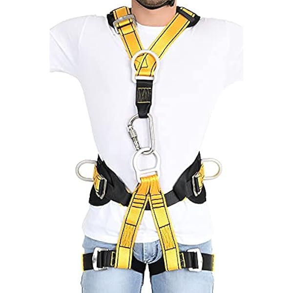 Climbing Harness TRSMIMA Safety Harness Fall Protection - Men Construction Full Body Ha Kit For Work With Shock Absorbing Lanyard Tongue Buckle Osha Ansi Arborist Harness