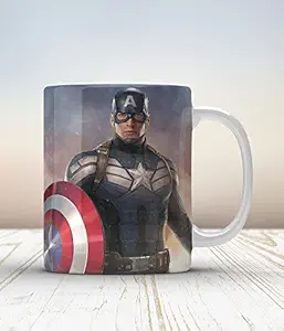 GIFT BOX Captain America Printed Ceramic Mug for Coffee 325 ml White