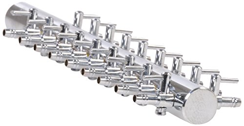 AquaForte verchromter Luftverteiler für 4mm Schlauch, 18 Ausgänge mit Hahn