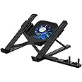 IRIS COLOURS™ Portable Ergonomic Foldable Laptop Stand with Cooling Fan Upto 17.3 INCH with 13 Adjustable Levels Anti Slip Silicon Rubber Pads for LAPTOPS Mobile Phones Tablets Books (Black)