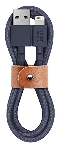 Native Union BELT Kabel - 1.2 Meter Ultra-Starkes Verstärktes [Apple MFi-Zertifiziert] Lightning auf USB-Ladekabel mit Lederband (Marine)