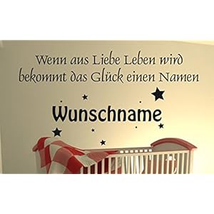 DD Dotzler Design - Wandtattoo Baby - Wenn aus Liebe Leben wird bekommt das Glück einen Namen - Wunschname Geburtstdatum Wunschtext Wallsticker Wanddekor
