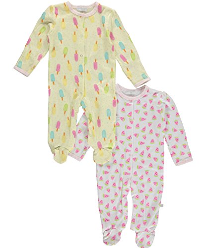 Rosie Pope Baby Girls' "Melon Treats" 2-Pack Footed Coveralls - yellow/white, 3 - 6 months