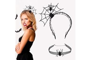 EMAGEREN Halloween Bandeau Serre-tête pour Halloween bandeau d'araignée d'Halloween avec Collier Choker Ras du Cou Femme Gothique Chokers Noir pour Halloween et les Jeux de Rôle (style araignée)