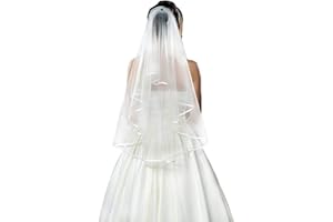 CICILIAYA Bridal Veil Wedding Vails Women's White Ivory Tulle Short Veils Ribbon Edge With Comb for Brides Shower Bachelorette Hen Party Chucky Costume Dress Up Gift Halloween Girls First Communion