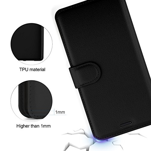 Nokia 6 Custodia - KuGi Lussuosa PU Cover Custodia Protettiva Portafoglio da Mano per Nokia 6 Smartphone (Nero)