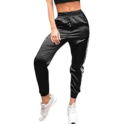Pantalón Largos de chándal para Mujer Casual Cintura Alta Impresión de Rayas Pantalones de Suelto Deportivo con cinturón Elástica señora Gusspower
