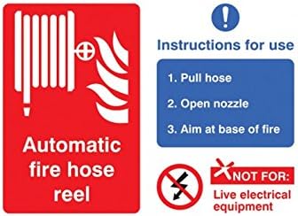 Caledonia Signs 21073E Automatic Fire Hose Reel with Instructions for Use Sign, Self Adhesive Vinyl, 200 mm x 150 mm