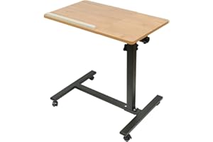 OHMG Drewniany stolik boczny, czubek sofy, mobilny stół, drewniany stolik kawowy z 4 kółkami, wygląd drewna, stolik pomocniczy do salonu, sofy, na zewnątrz, regulacja wysokości, styl przemysłowy