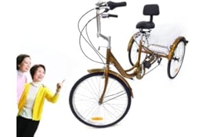 HaroldDol 24 Inch Tricycle Bicycle, Adult Seniors Tricycle Shopping Bicycle, 6-Speed with Basket