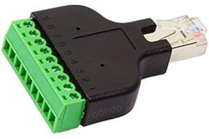odedo® Connecteur RJ45 vers adaptateur LAN bloc terminal 8 broches, prise réseau Ethernet Male vers 8 broches