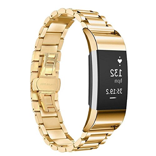 Preisvergleich Produktbild Chunyang Schmetterlings-Buckle Wrist Band-Edelstahl-Uhrenarmband-Kettenarm... Metallriemen für Fitbit Aufladen 2