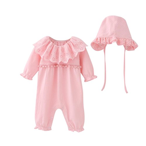 Preisvergleich Produktbild Bekleidung Longra Neugeborenes Baby Mädchen Strampler Bodysuit Jumpsuit Kleidung Set + Mütze Hüte Baby Langarm Overall Spielanzug Babykleidung (0-18Monate) (50CM 3Monate, Pink)