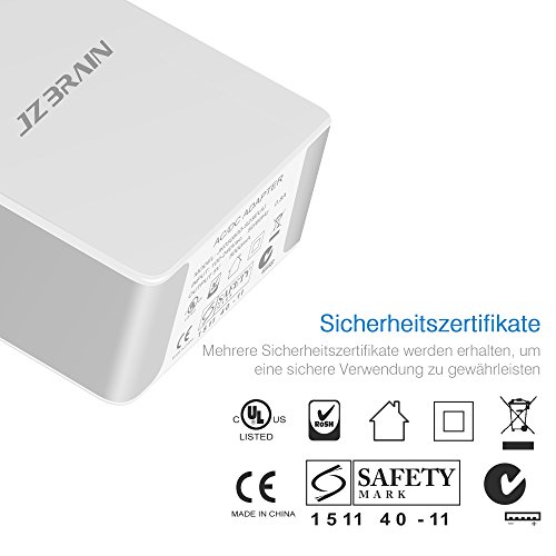 JZBRAIN USB Ladegerät mehrfach mit 4 Ports 5V 5A USB Reise-Ladegerät Universal mit 4 Fach Adpatateur Abnehmbarer US UK EU AU USB Multi-Ladegerät für iPad, iPad mini iPhone Samsung Handy Smartphone Tablet (UL-Zertifiziert) - 4