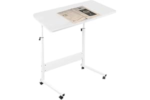 smallrun Mesa portatil Ordenador Escritorio con Ruedas 60 * 40CM Mesa Auxiliar de Altura Ajustable para Dormitorio (Blanco)