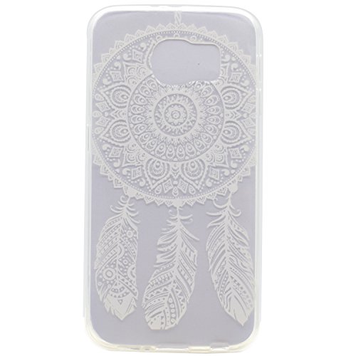 Galaxy S6 Hülle,Handyülle für Samsung Galaxy S6 Silikon Hülle Kratzfeste Scratch-Resistant,Leeook Hülle TPU Case Schutzhülle Silikon Crystal Kirstall Clear Case Durchsichtig Beautiful Weiß Traumfänger Feder Malerei Muster Transparent Weichem Silikon Schutzhülle Handy Gürtel Tasche Schutzhülle Hülle Case Cover Abdeckung Etui TPU Bumper Schale für Samsung Galaxy S6 + 1 x Schwarz Eingabestift-White Dreamcatcher Feather - 5
