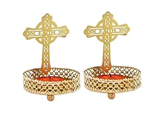 Quace Aluminium Jesus Cross Shadow Tealight Candle Holders (Pack of 2) 