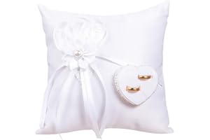 Amosfun Wedding Ring Pillow, 20x20cm Lace Floral Wedding Ring Bearer, Lace Floral Holder Cushion for Ceremony, Proposal (Only Pillow)