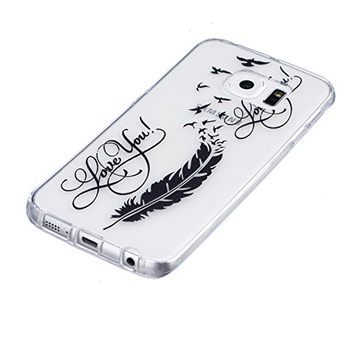 Cozy Hut Samsung S6 Edge Hülle Case, Schlank Handy-Gehäuse Hülle Spiegel TPU Case Schutzhülle Silikon Case Tasche Für Galaxy S6 Edge TPU Schutzhülle Samsung Galaxy S6 Edge (5,1 Zoll) Hülle Case Cover Ultra-Transparente Flexible TPU Hülle mit Anti-Rutsch & Kratzfest – 8 Zeichen Feder - 2