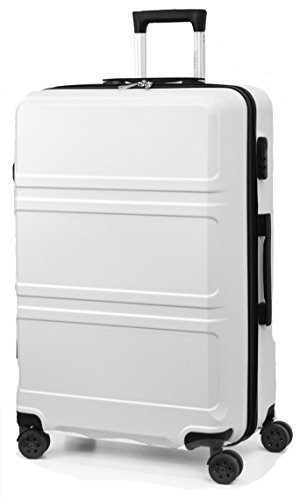 white luggage with tan trim