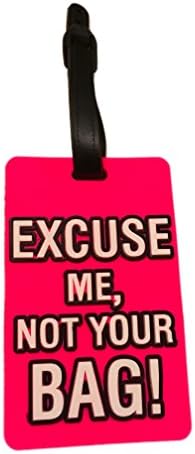 Luggage Tag Address ID Name Tag Silicone Suitcase Personalised Identifier Label by HOMEELABADOR (Excuse me not Your Bag Pink)