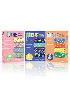 Aya Papaya Ouchie Non-Toxic Printed Triple Combo (60 Pack) - Pink, Space Blue, Orange