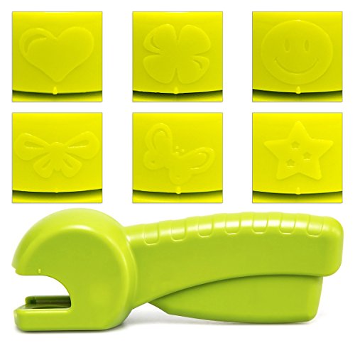 Relaxdays Prägestempel 6 Motive mit Presse für Kinder und Bastler bis 2 mm Papierdicke, B x H x T: 17,5 x 5,5 x 4 cm, grün - 4