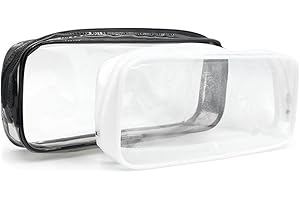 Xiedeai 2 Pcs Clear Pencil Cases with Strong Zippers, Transparent PVC Zipper Bags (Black + White) for Stationery, Toiletries, Makeup, Travel, and Office Use