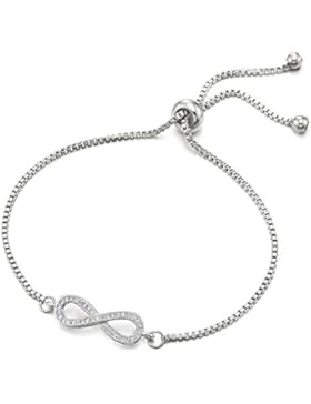 Damen Mädchen Edelstahl Verstellbare Gliederkette Armband mit Zirkonia Freundschaft Unendlich Liebe Number 8