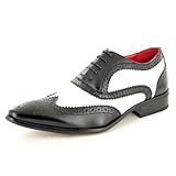  Men\'s Leather Look Spats Brogues Gatsby Shoes BLACK WHITE SIZE 12/46
