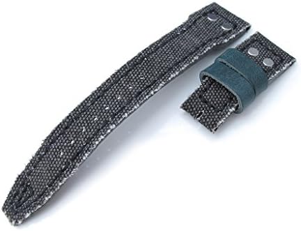 IWC Big Pilot replacement Strap, 22mm MiLTAT Light Black Washed Canvas, Rivet Lug
