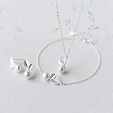 Thumby S925 Silber Armband Ohrringe Halskette Dreiteilige Blätter Perlenarmband Süß, Dreiteiliger Anzug, Einheitsgröße