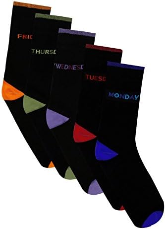 BadRhino Men's Big And Tall Black 5 Pack Days Of The Week Socks