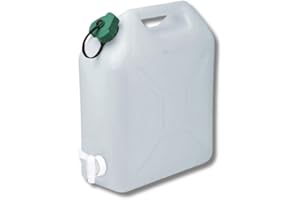 EDA - Bidon à Eau 10 L - Jerrican Extra Fort avec Bouchon Simple et Robinet - Certifié Contact Alimentaire - 29 x 14 x 35 cm - Naturel