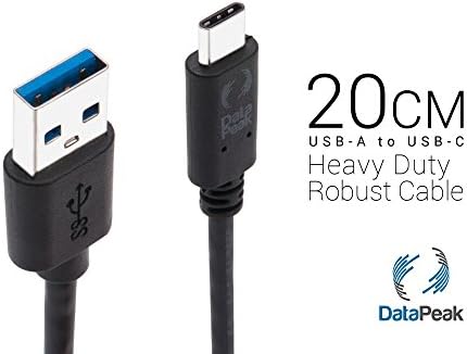 Premium USB-C To USB-A 3.0 Black 20cm / 8 inch Cable By Data Peak | Powerful 56K Ohm Pull-Up Resistor | Data Transfer Charging Cable | For MacBook, Pixel, Nexus 5X 6P, OnePlus 3T, HTC 10, Tablets &amp; More