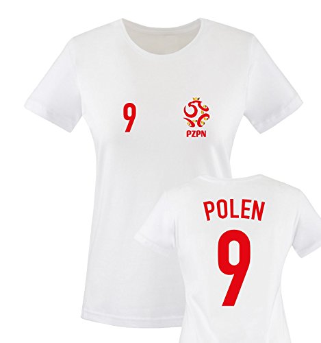 EM 2016 – Trikot – EM 2016 – Polen – 9 – Damen T-Shirt – Weiss/Rot-Gold Gr. XXL