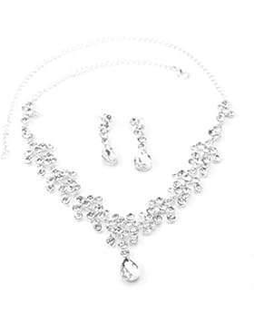 Strass Hochzeit Braut Schmuckset Collier Kette Ohrstecker Ohrringe Set Tropfen