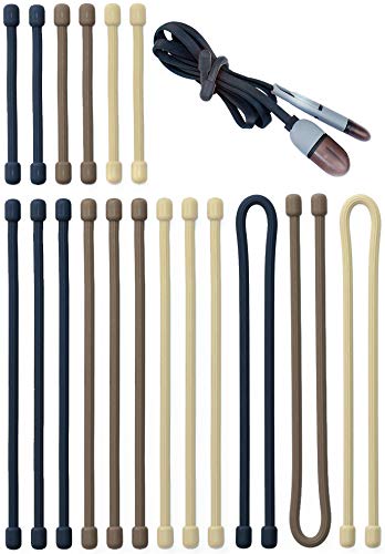 Lazos de Goma Reutilizables por Acrodo - Organizador Flexible y Retenedor de Cables y Alambres para Uso Doméstico - Organice su Electrónica, Computadora y Mochila - Colores Neutros - Paquete de 18