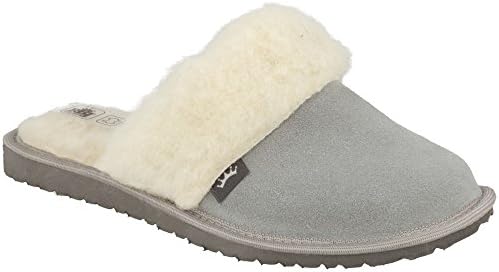 RBJ Women’s Luxury Leather Slippers With Wool Lining and Rubber Sole (38, Grey)